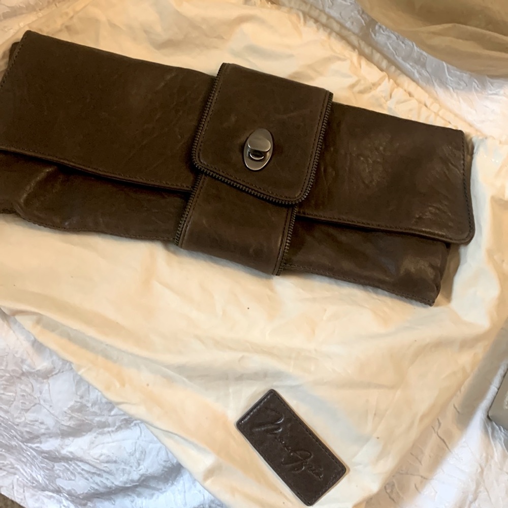 BCBG Max Azria brown genuine leather wrap around clutch